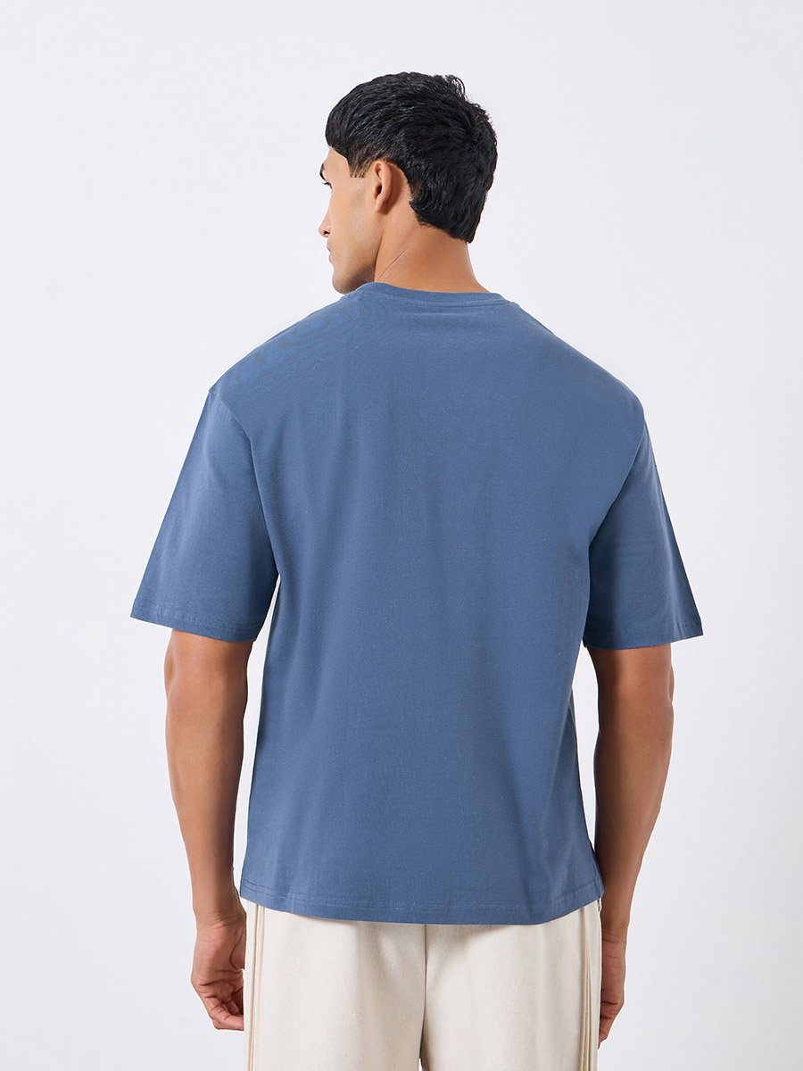 Men Blue Embroidered Oversized T-Shirt