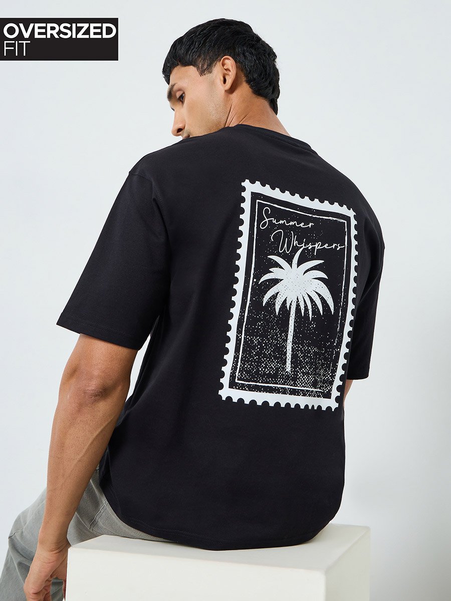 Men Black Graphic Print Oversized T-Shirt