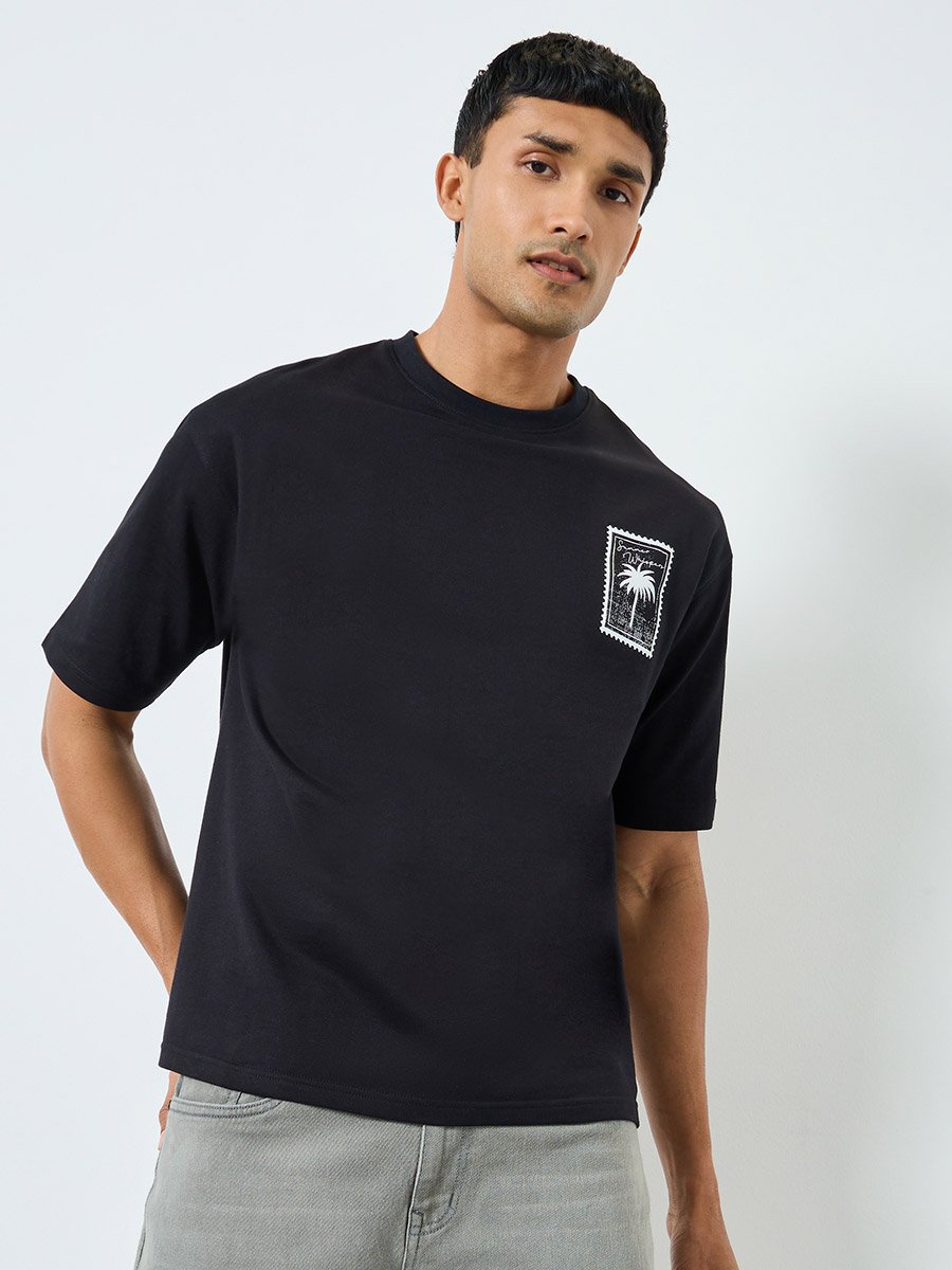 Men Black Graphic Print Oversized T-Shirt
