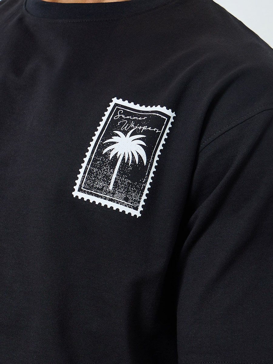 Men Black Graphic Print Oversized T-Shirt