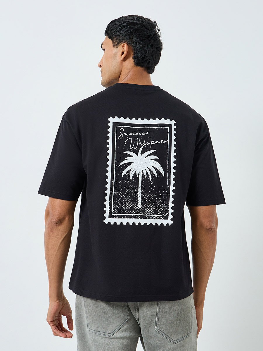 Men Black Graphic Print Oversized T-Shirt