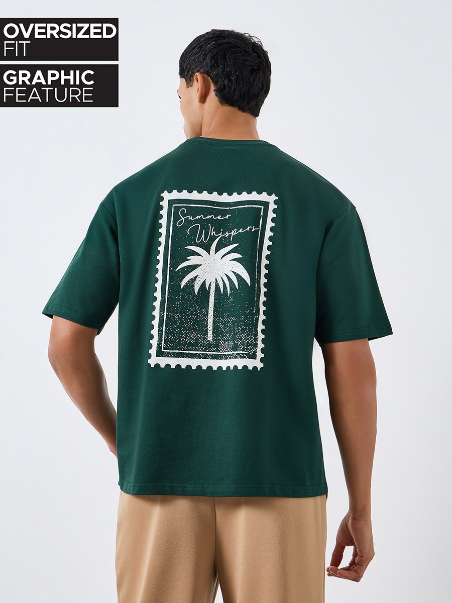 Men Green Graphic Print Oversized T-Shirt
