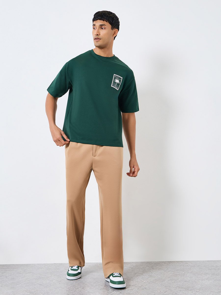 Men Green Graphic Print Oversized T-Shirt