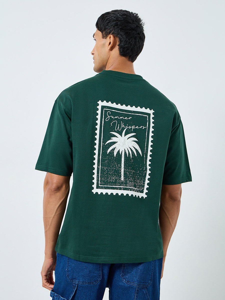 Men Green Graphic Print Oversized T-Shirt