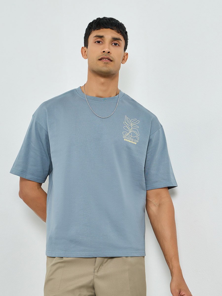 Men Grey Graphic Print Oversized T-Shirt