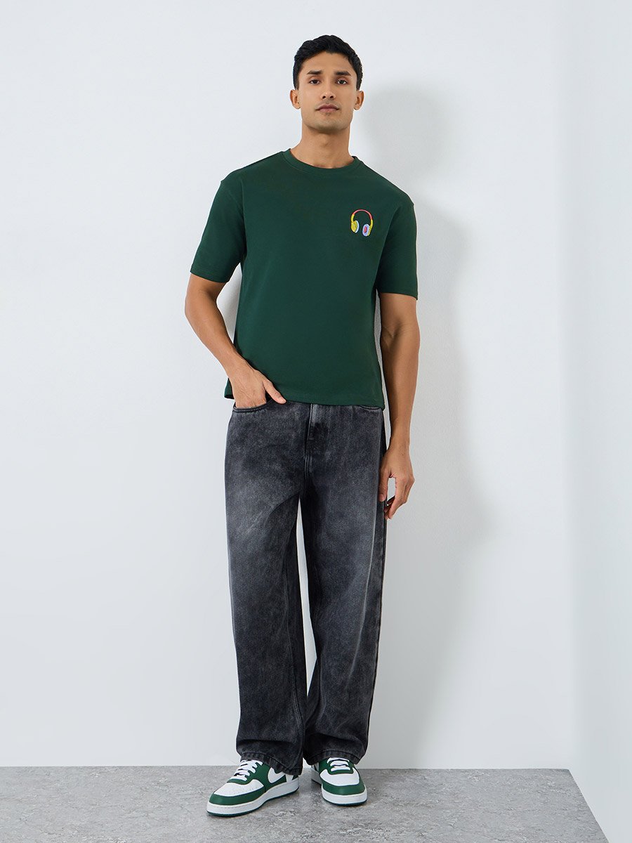 Men Green Embroidered Graphic T-Shirt