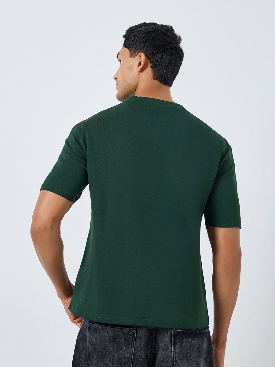 Men Green Embroidered Graphic T-Shirt