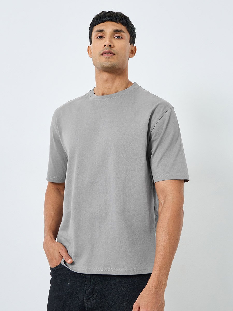 Men Grey Graphic Print Oversized T-Shirt