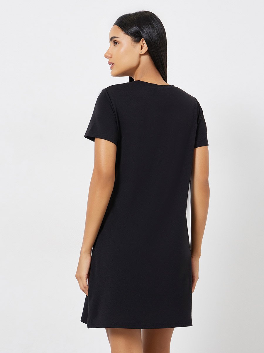 Graphic Cat Print Sleep T-Shirt Dress