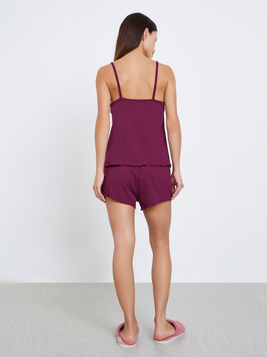 Rib Texture Lettuce Hem Cami and Shorts Set