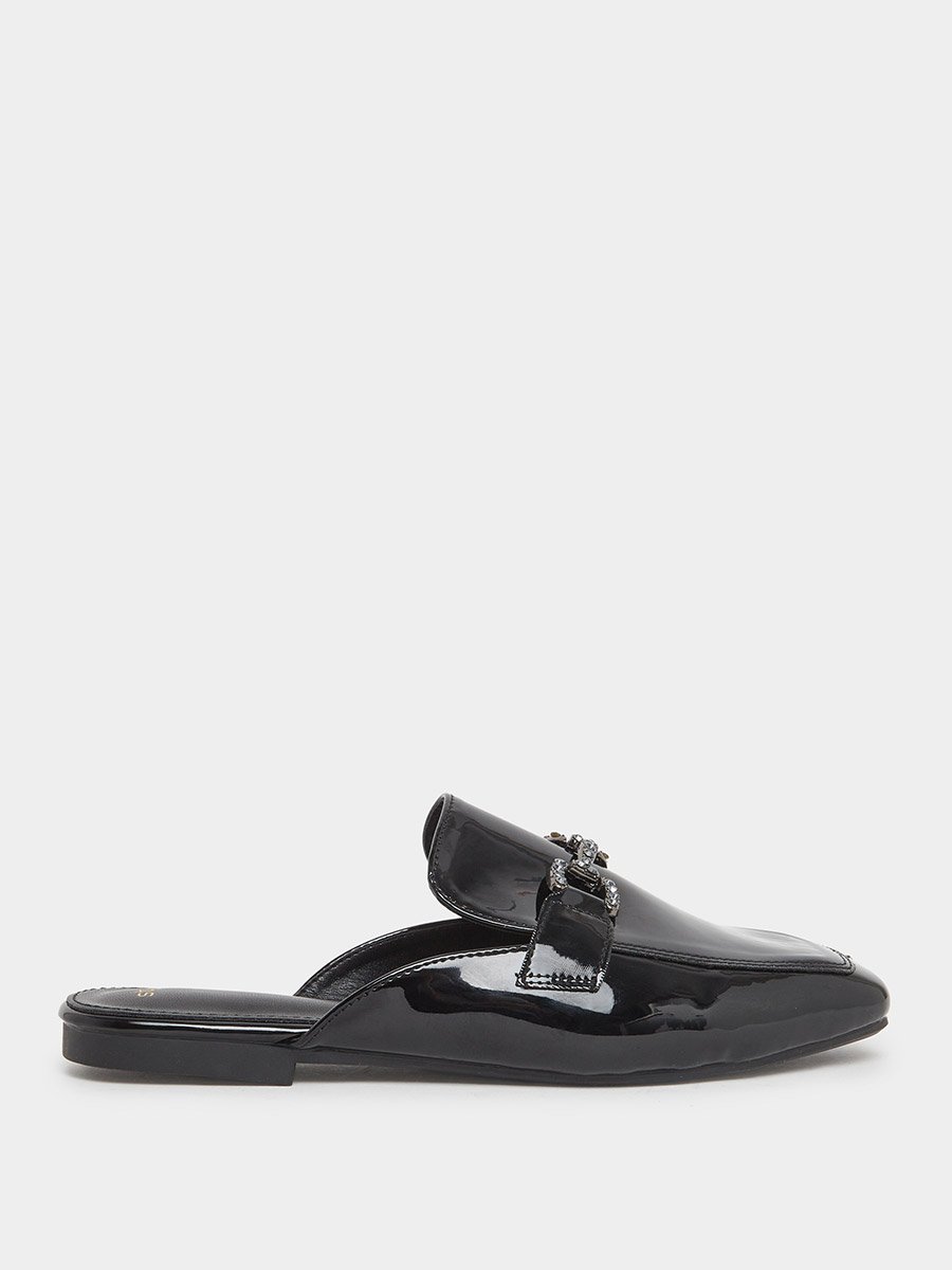 Black Patent Buckle Detail Mules