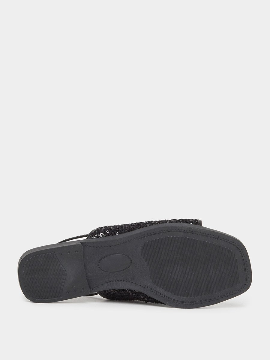 Black Sequin Flat Sandals