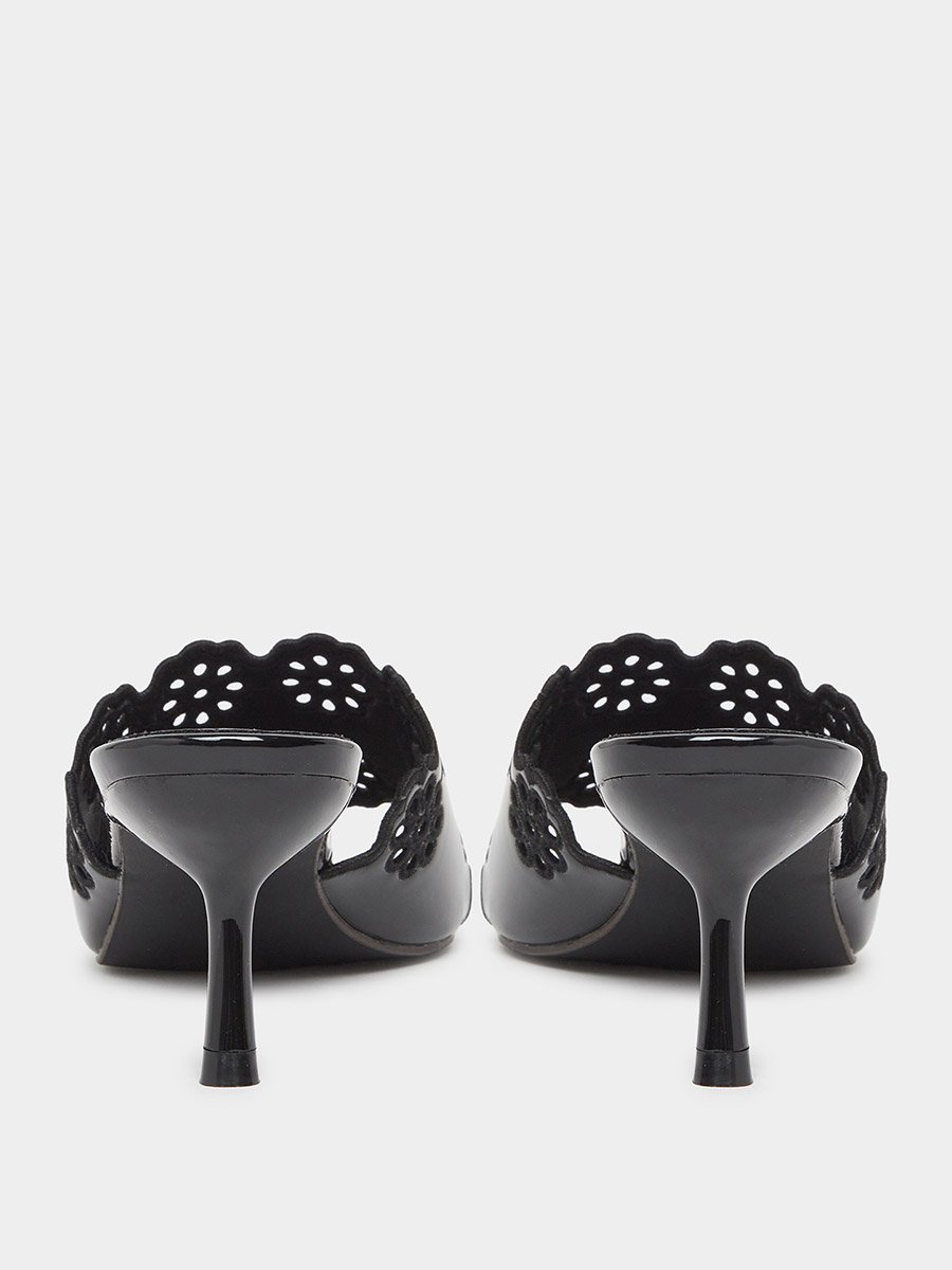 Black Floral Cutout Kitten Heel Sandals