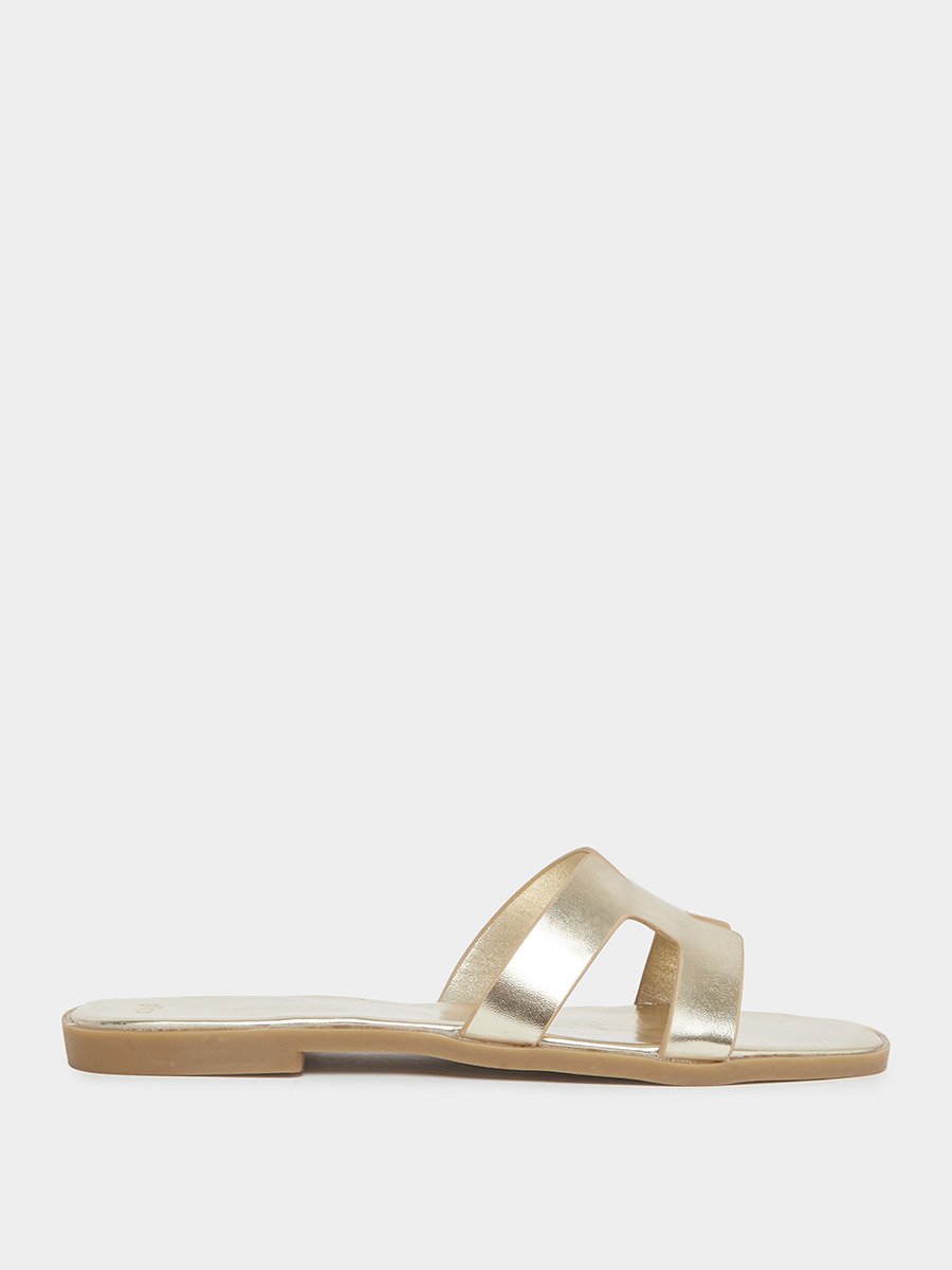 Gold Slip On Flat Sandals