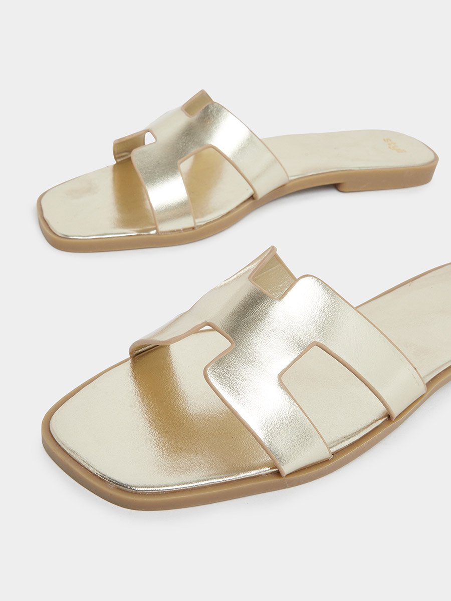 Gold Slip On Flat Sandals