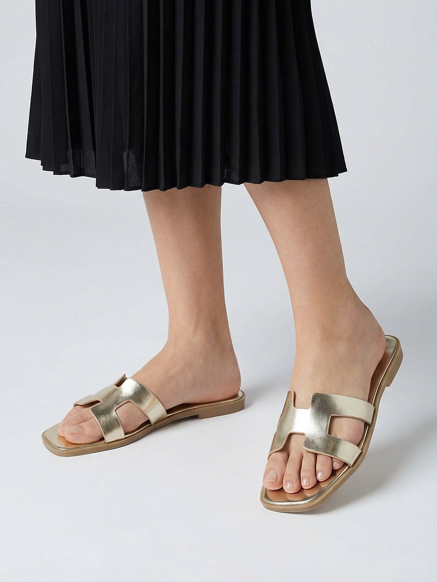 Gold Slip On Flat Sandals