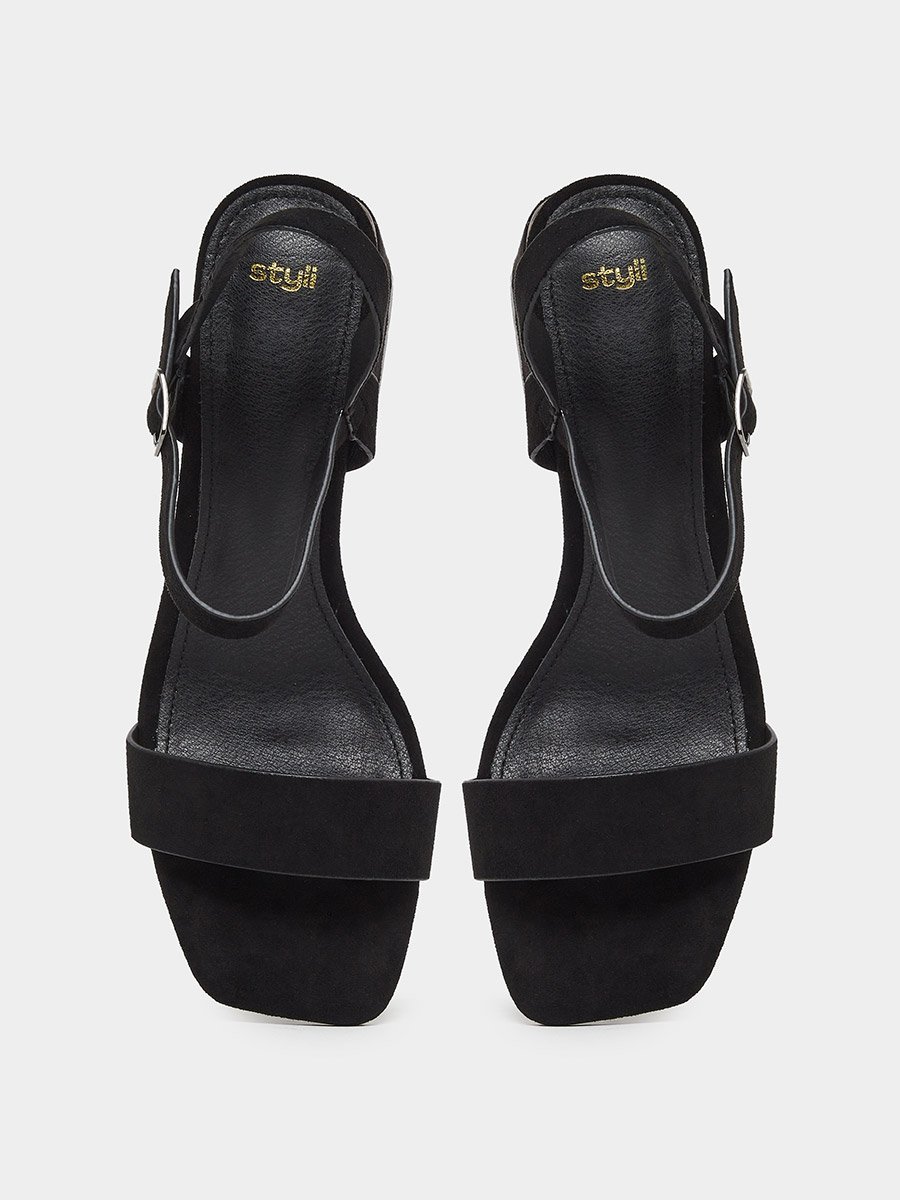 Black Suede Block Heel Sandals