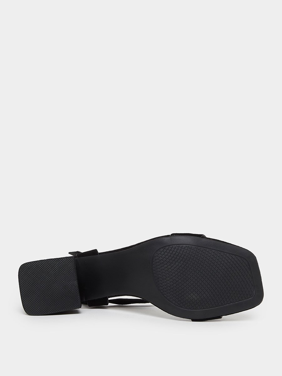 Black Suede Block Heel Sandals