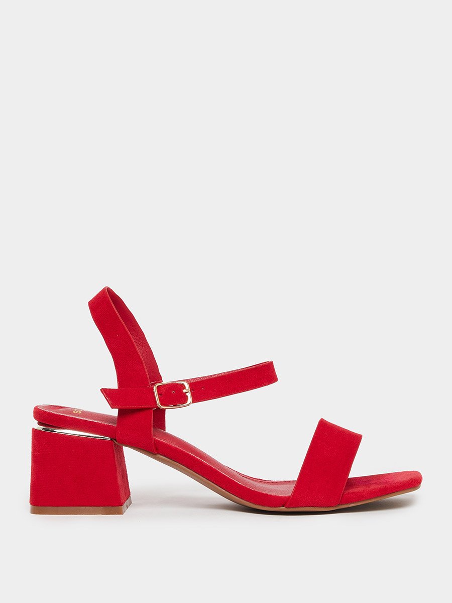 Red Suede Block Heel Sandals