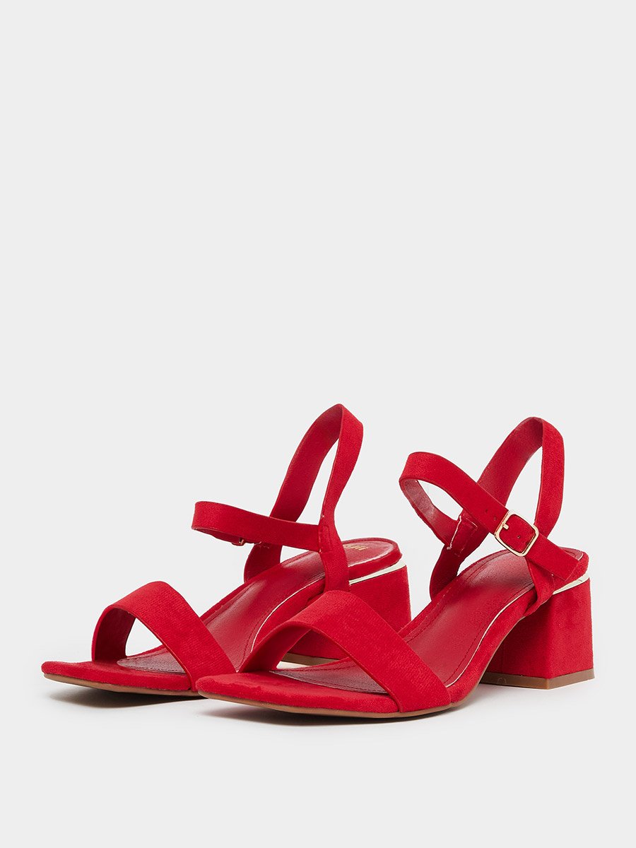 Red Suede Block Heel Sandals