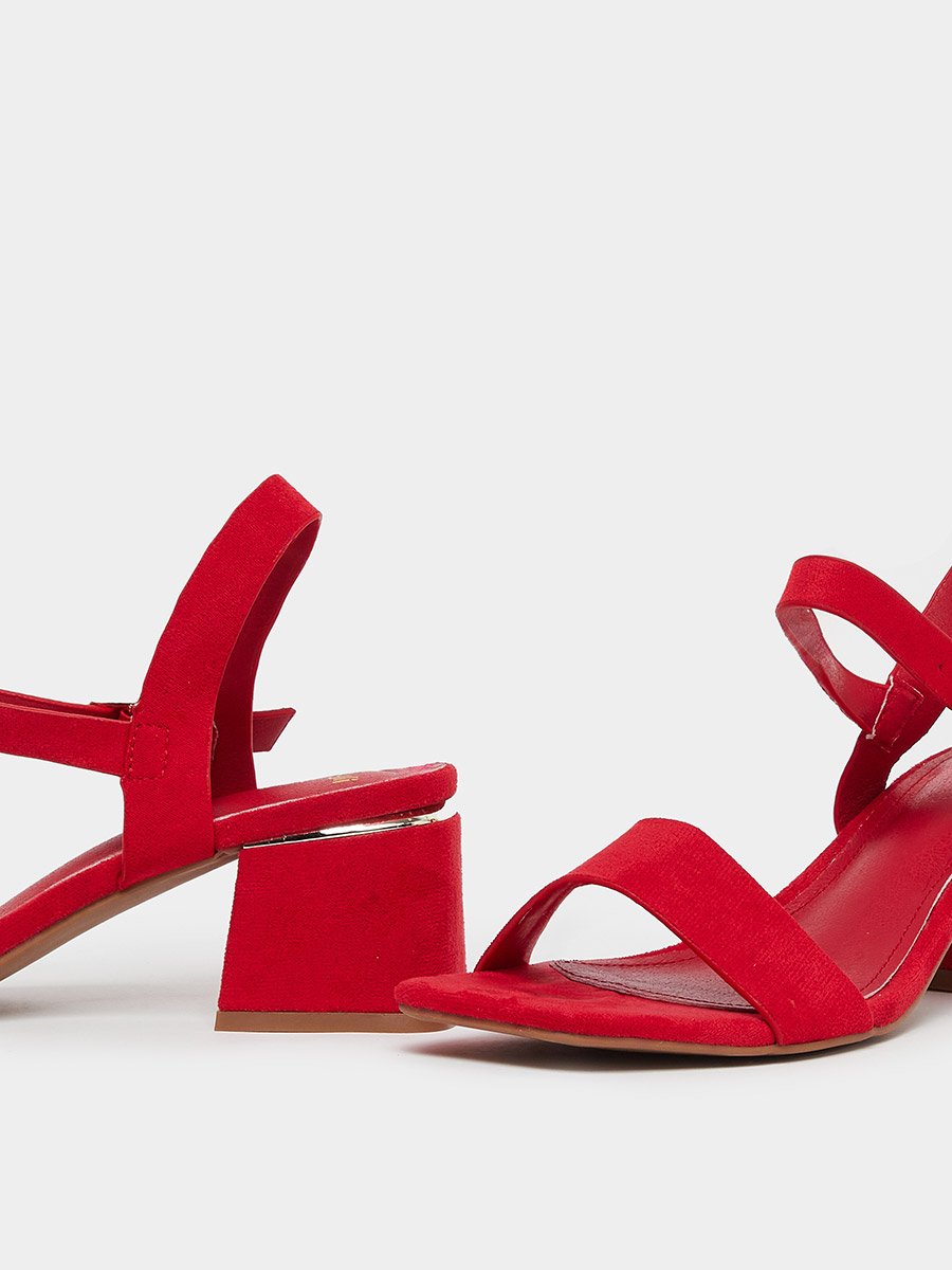 Red Suede Block Heel Sandals