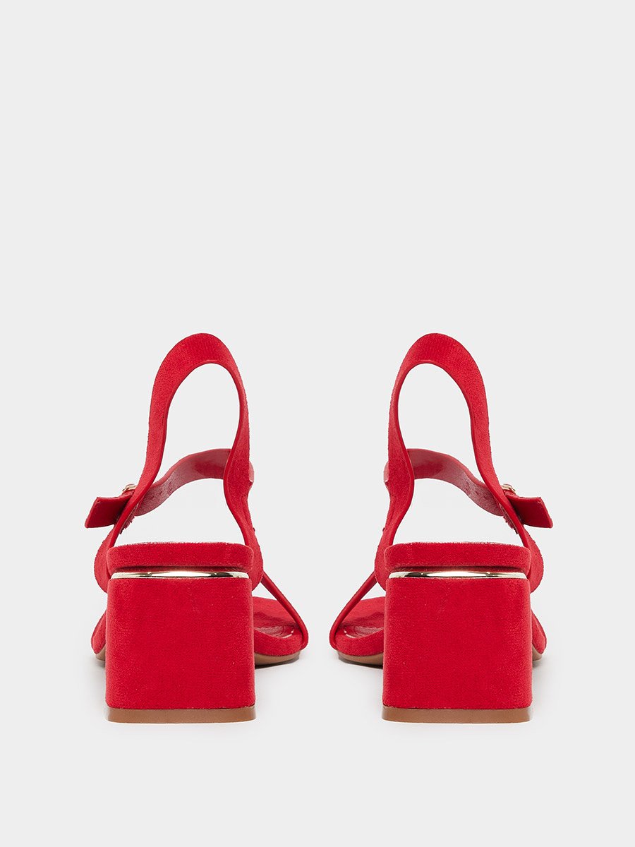 Red Suede Block Heel Sandals