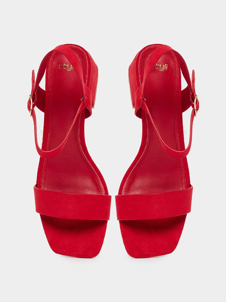 Red Suede Block Heel Sandals