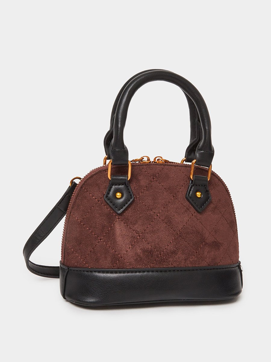 Coffee Brown Quilted Dome Handbag