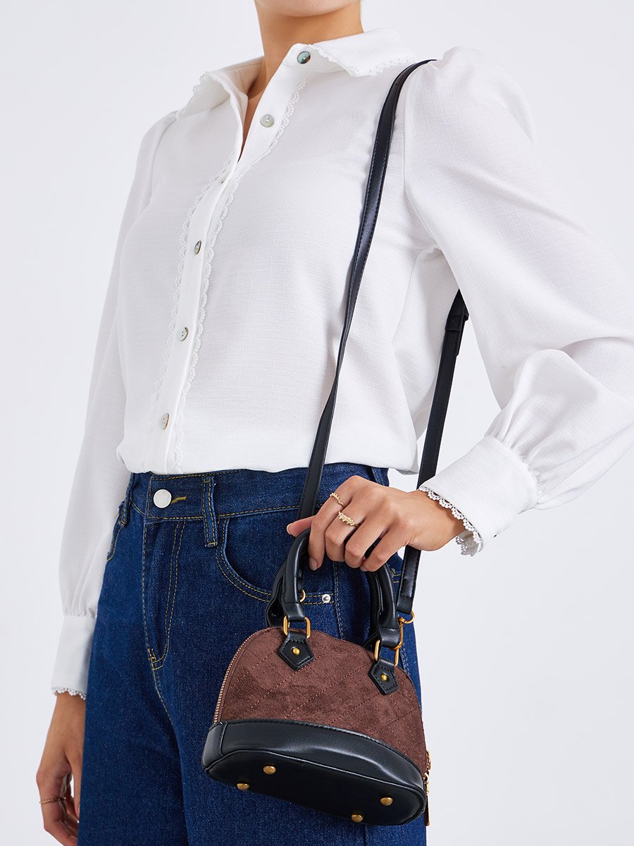 Coffee Brown Quilted Dome Handbag