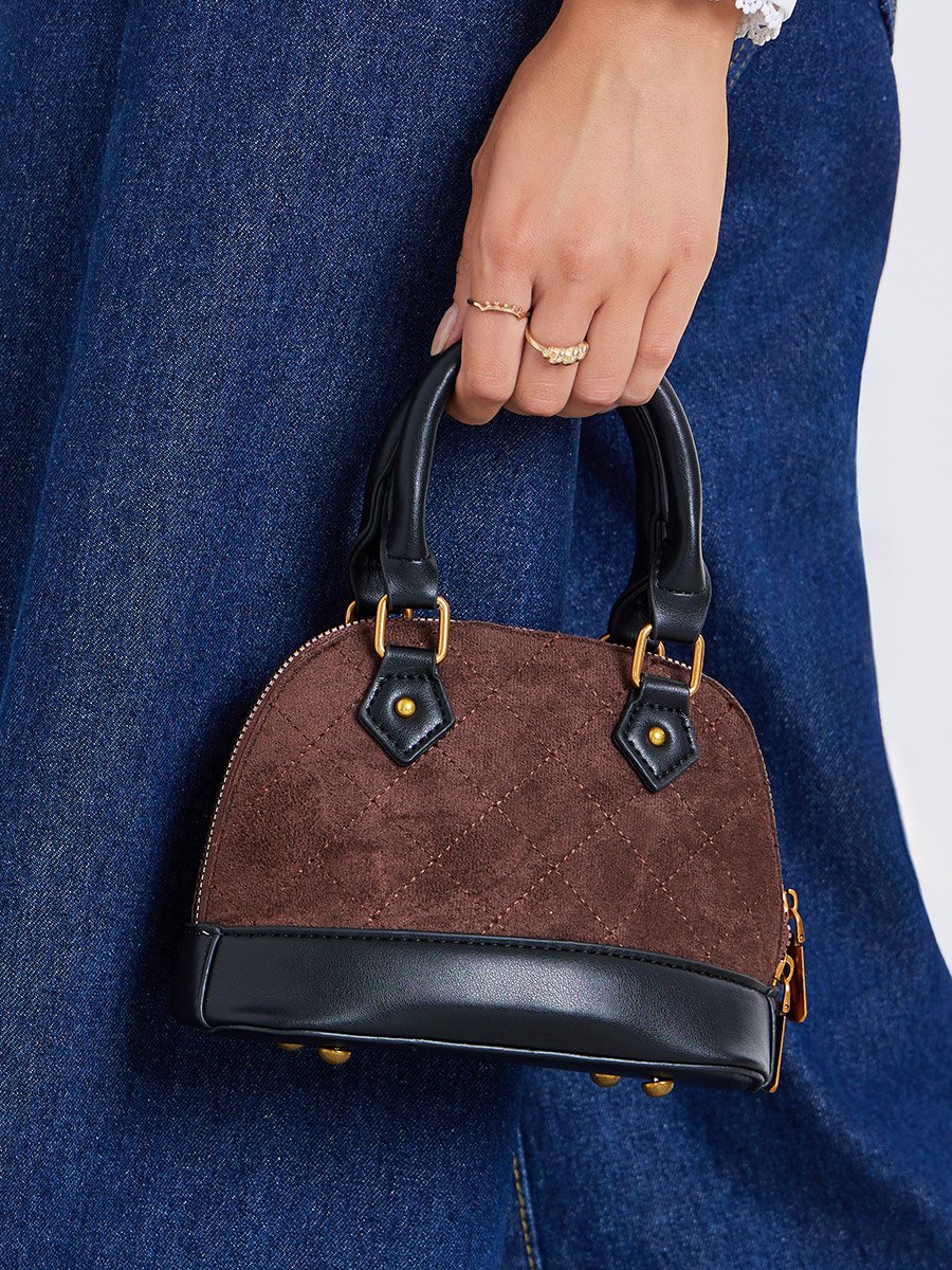 Coffee Brown Quilted Dome Handbag