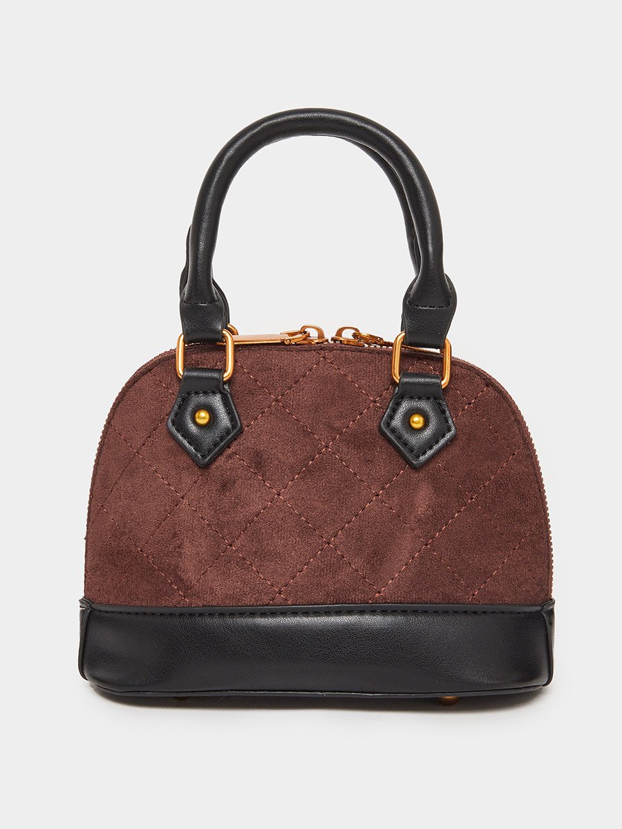 Coffee Brown Quilted Dome Handbag