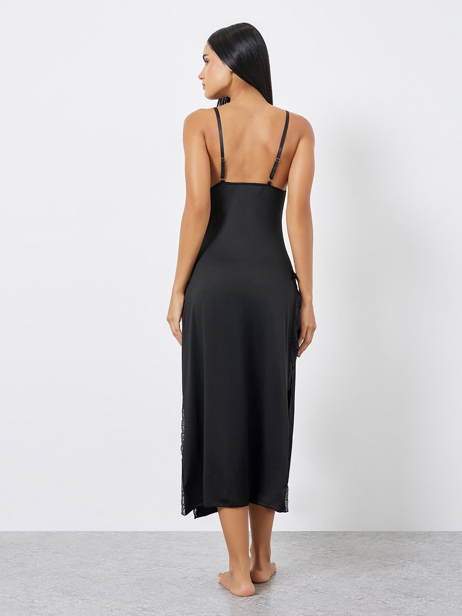 Black Lace Detail Maxi Slipdress