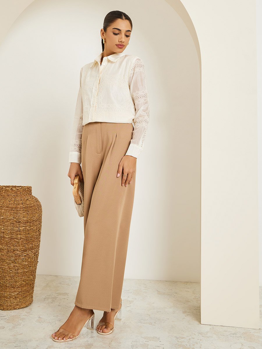 Women Off White Floral Embroidered Shirt