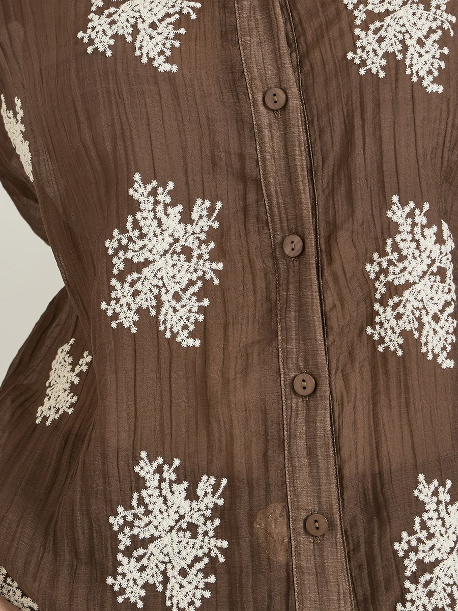 Women Brown Embroidered Long Sleeve Shirt