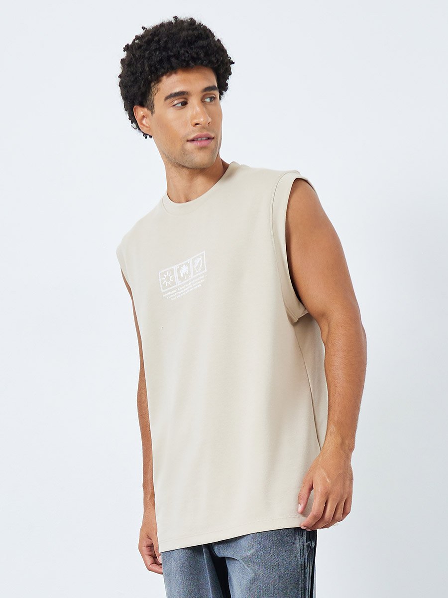 Men Oversized Graphic Print Interlock Tank