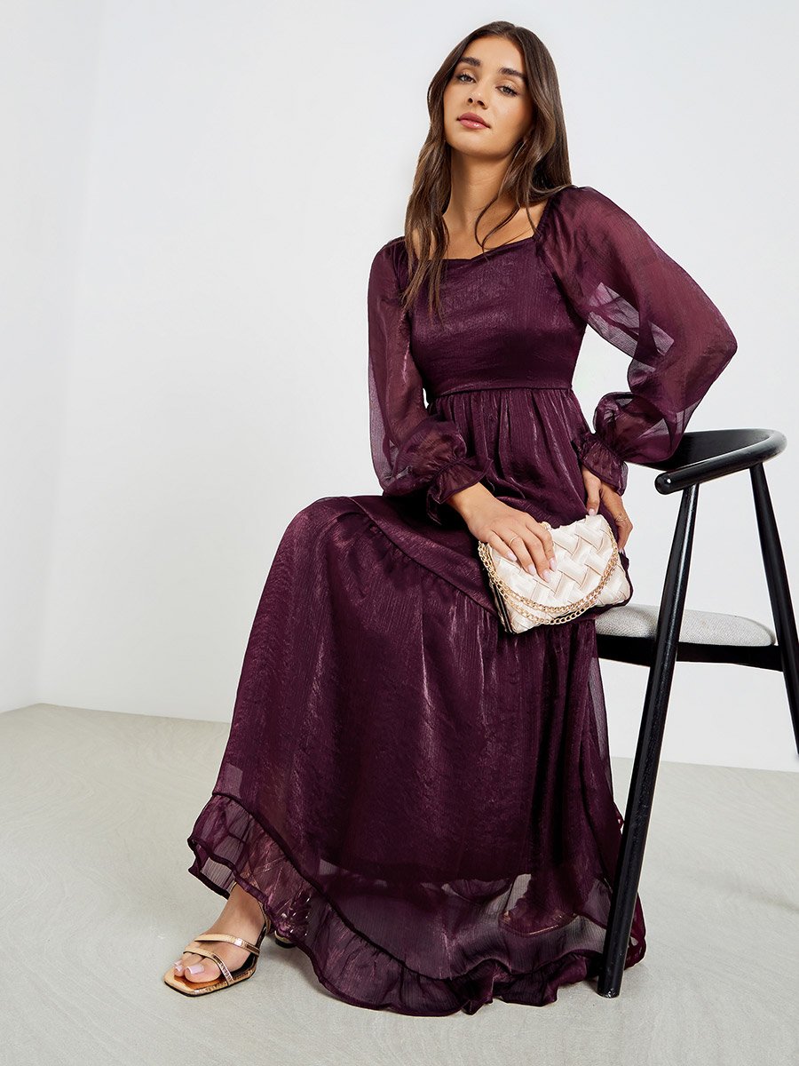 sachin and babi light blue dress Pleated Empire Waist Burgundy Chiffon Bridesmaid Dress