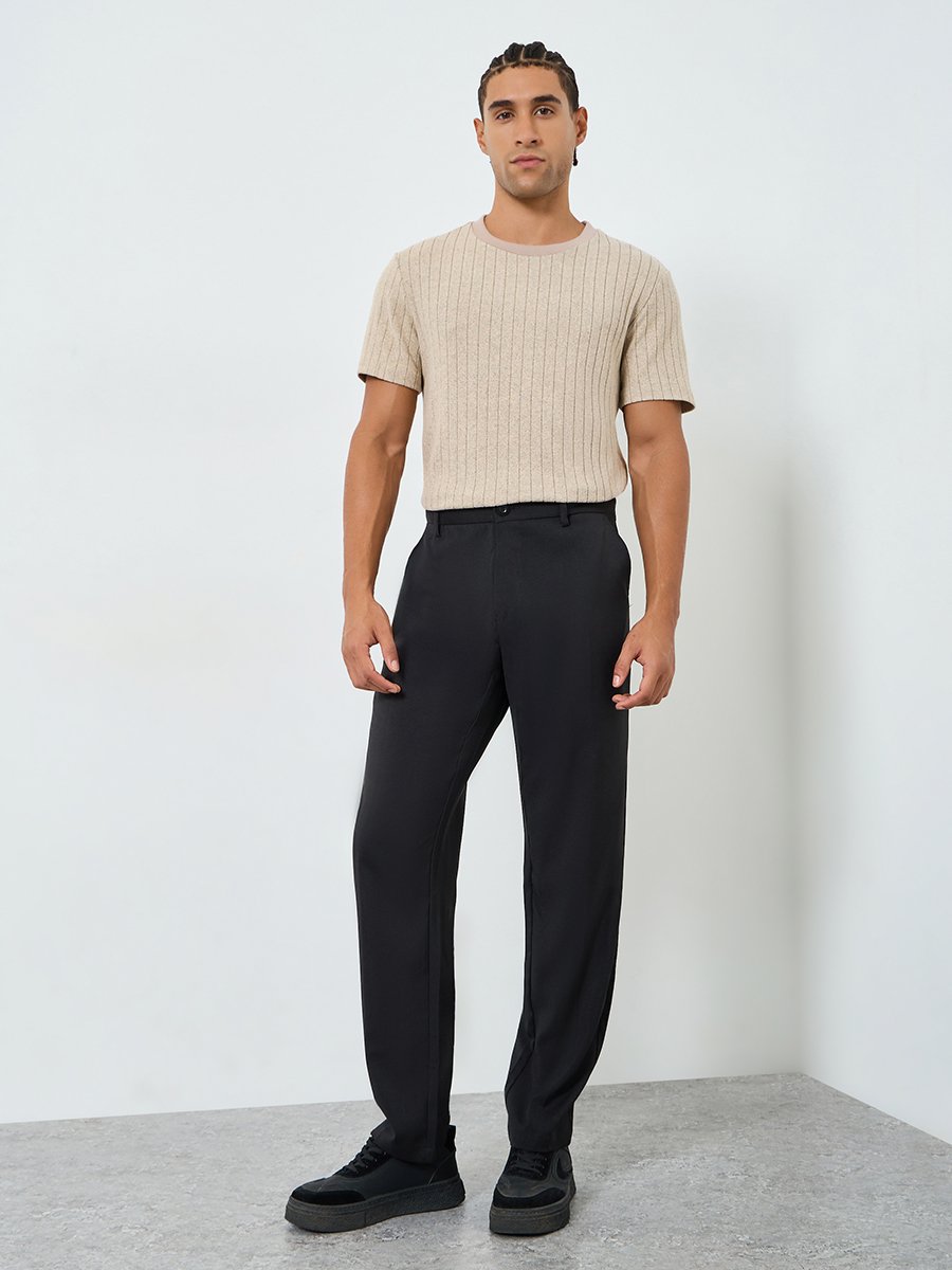 Men Regular Mock Neck Ttextured T-Shirt