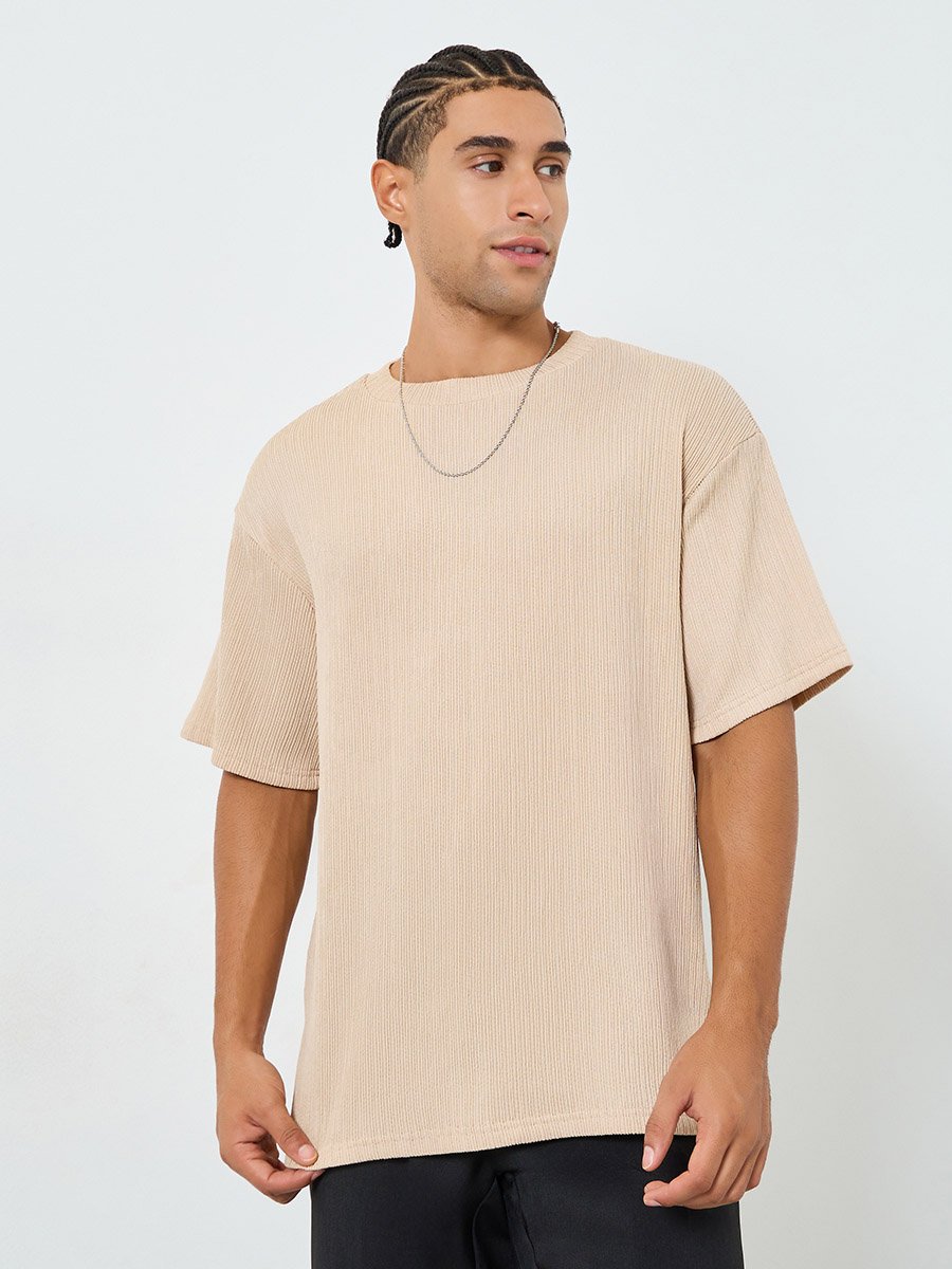 Men Oversized Crinkle Textured T-Shirt
