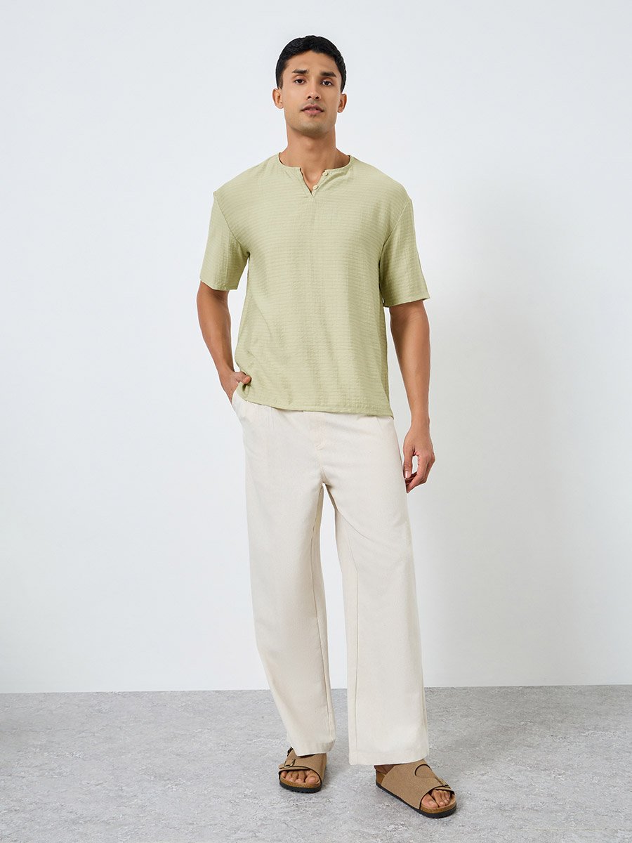 Men Textured Linen Blend Oversized T-Shirt
