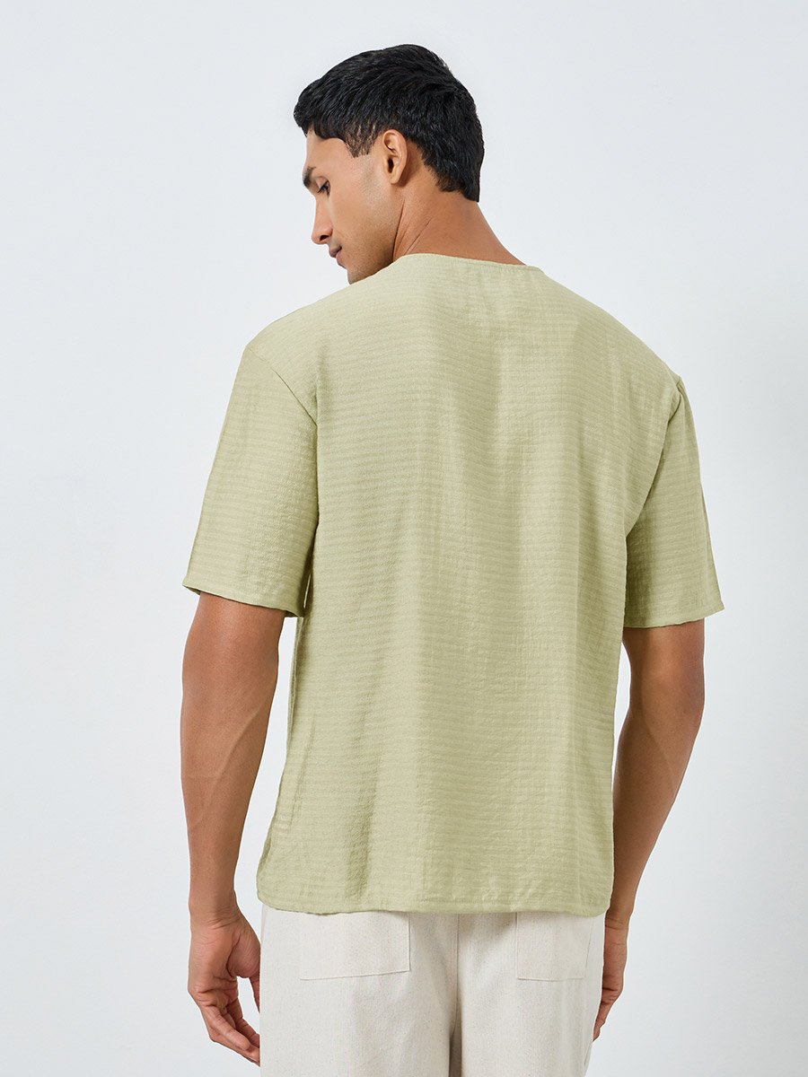 Men Textured Linen Blend Oversized T-Shirt