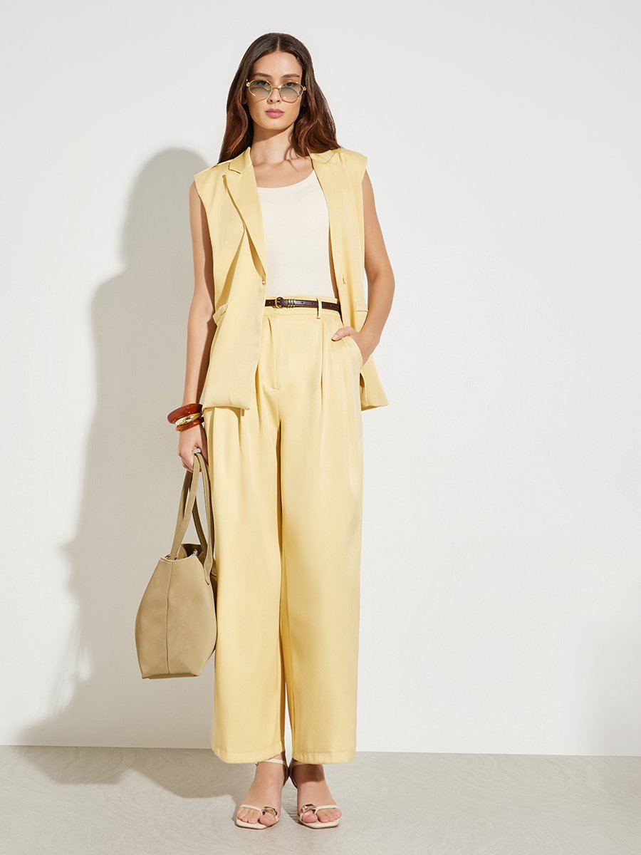 Yellow Pleated Wide Leg Trousers