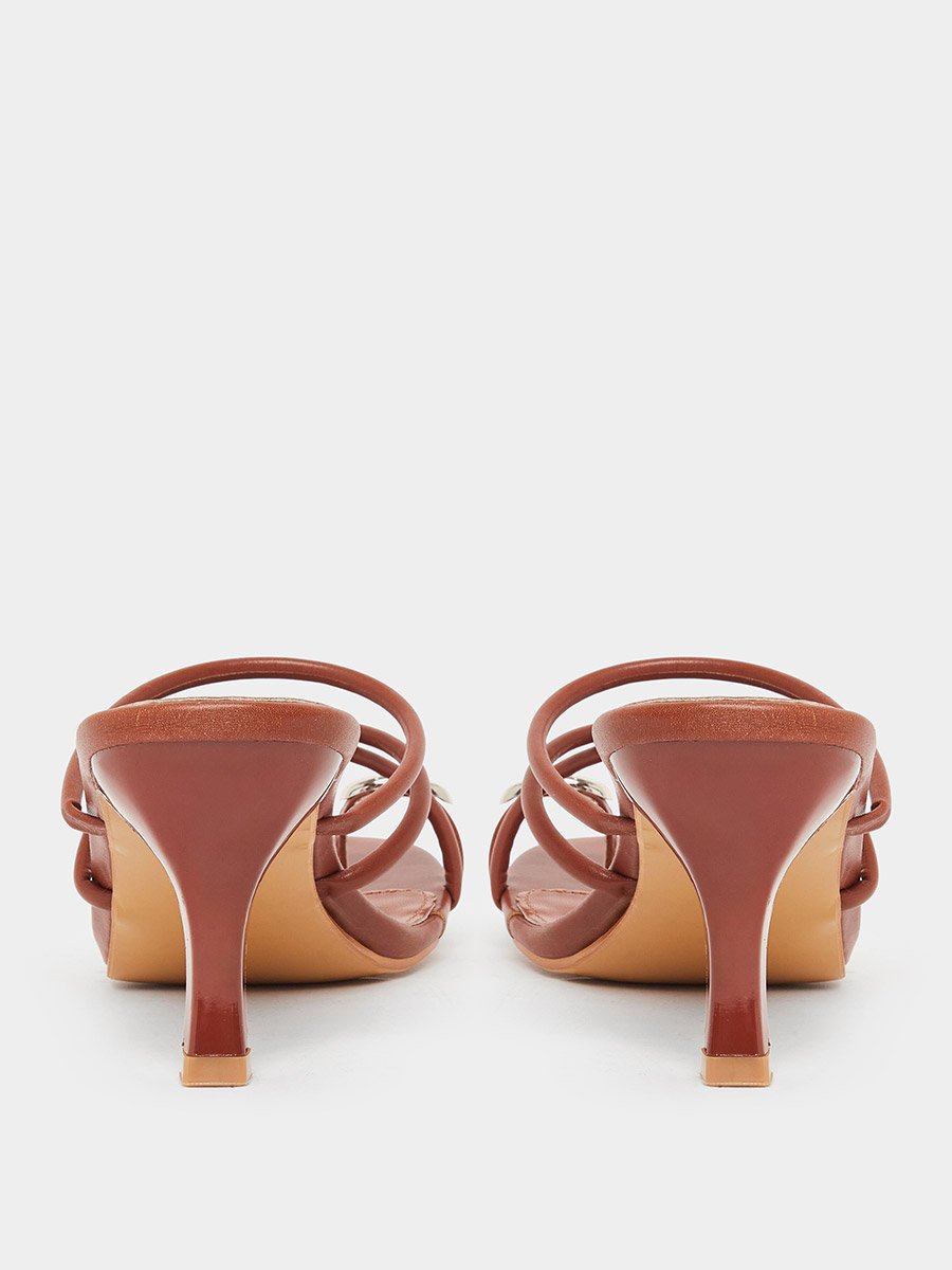 Women Tan Strappy Stiletto Heel Sandals