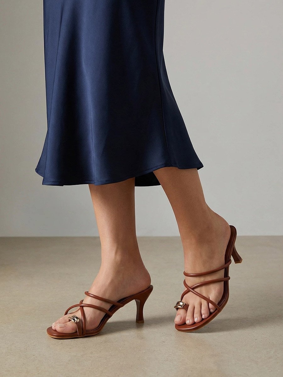 Women Tan Strappy Stiletto Heel Sandals