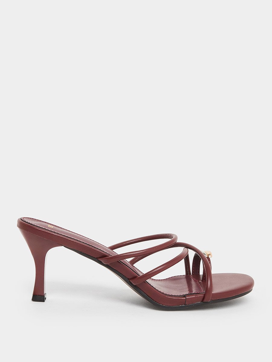Women Burgundy Strappy Stiletto Heel Sandals