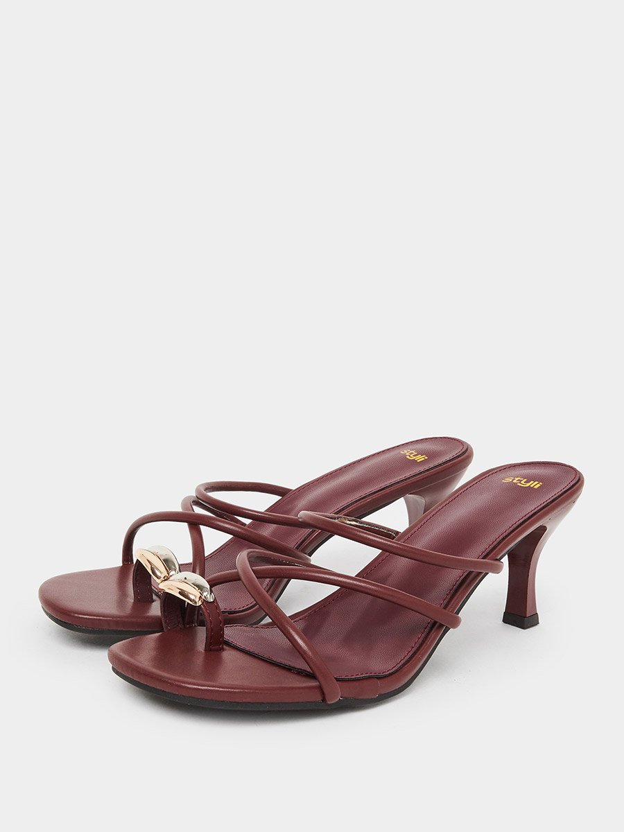 Women Burgundy Strappy Stiletto Heel Sandals