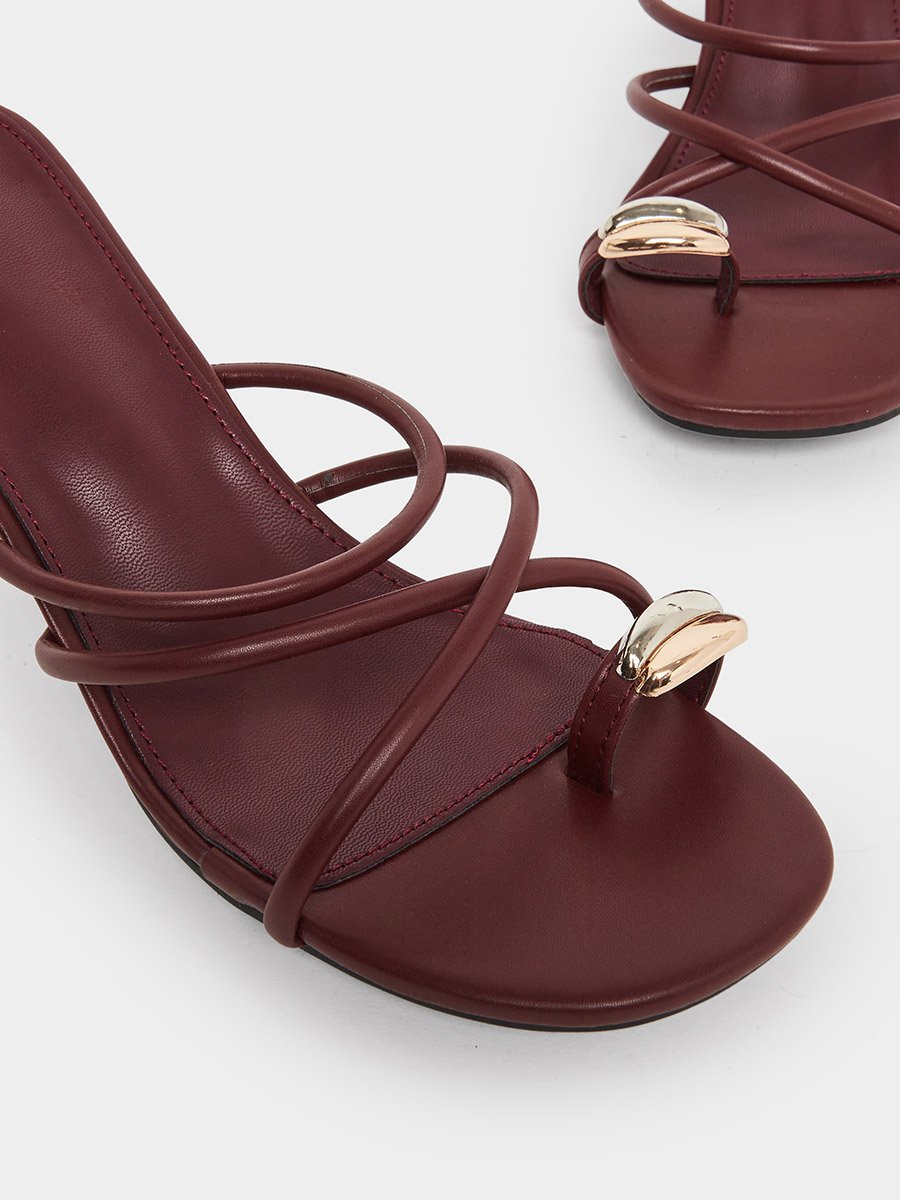 Women Burgundy Strappy Stiletto Heel Sandals