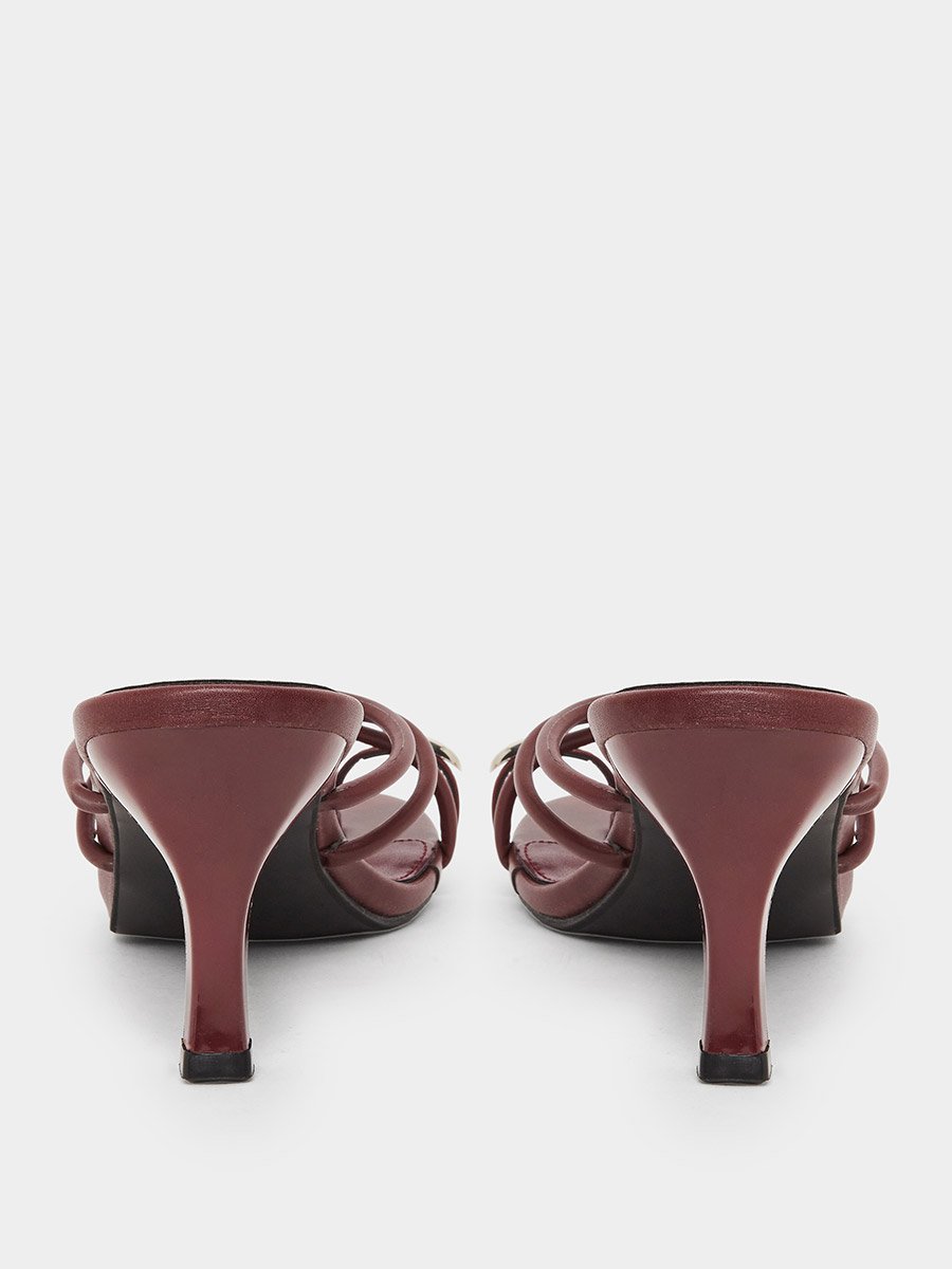 Women Burgundy Strappy Stiletto Heel Sandals