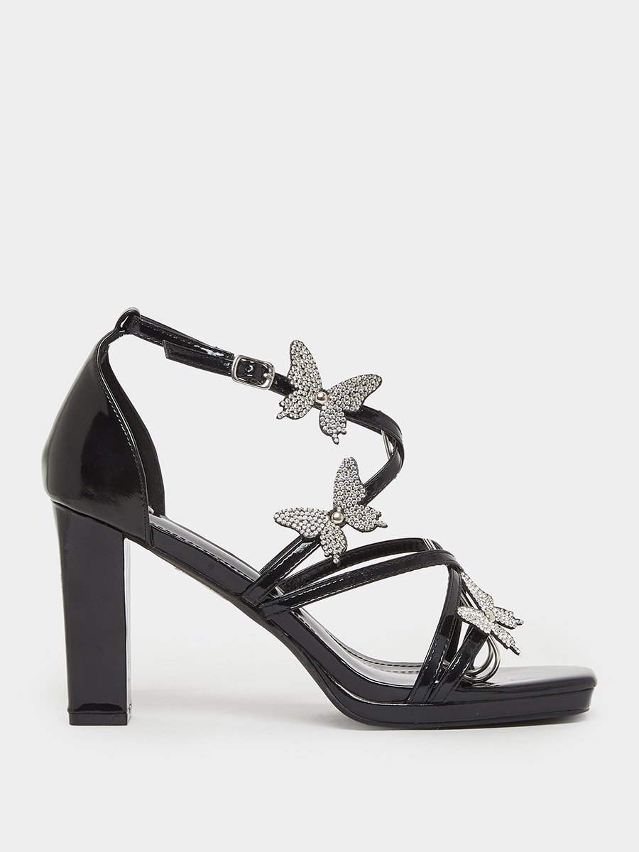 Women Black Embellished Block Heel Sandals