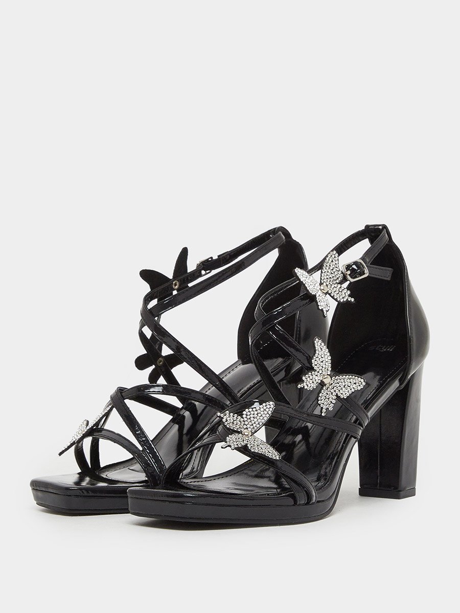 Women Black Embellished Block Heel Sandals