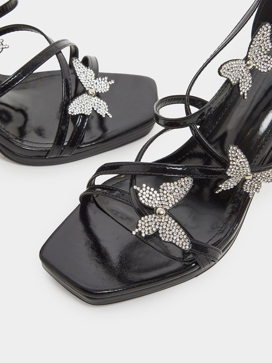 Women Black Embellished Block Heel Sandals